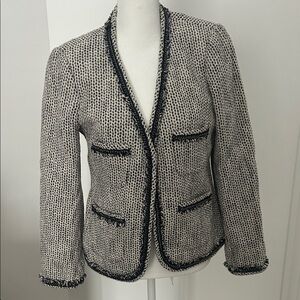 J Crew Women's Navy and White Tweed Jacket-6